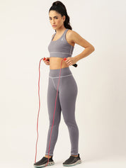 Kotty Women Grey High-Rise Sports Bra & Tights