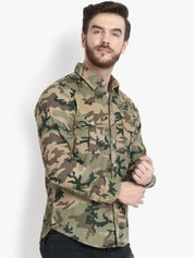 Kotty Men Olive Green Regular Fit Printed Casual Shirt