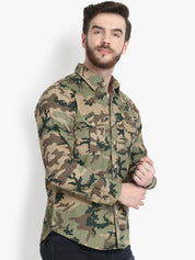 Kotty Men Olive Green Camouflage Printed Jacket