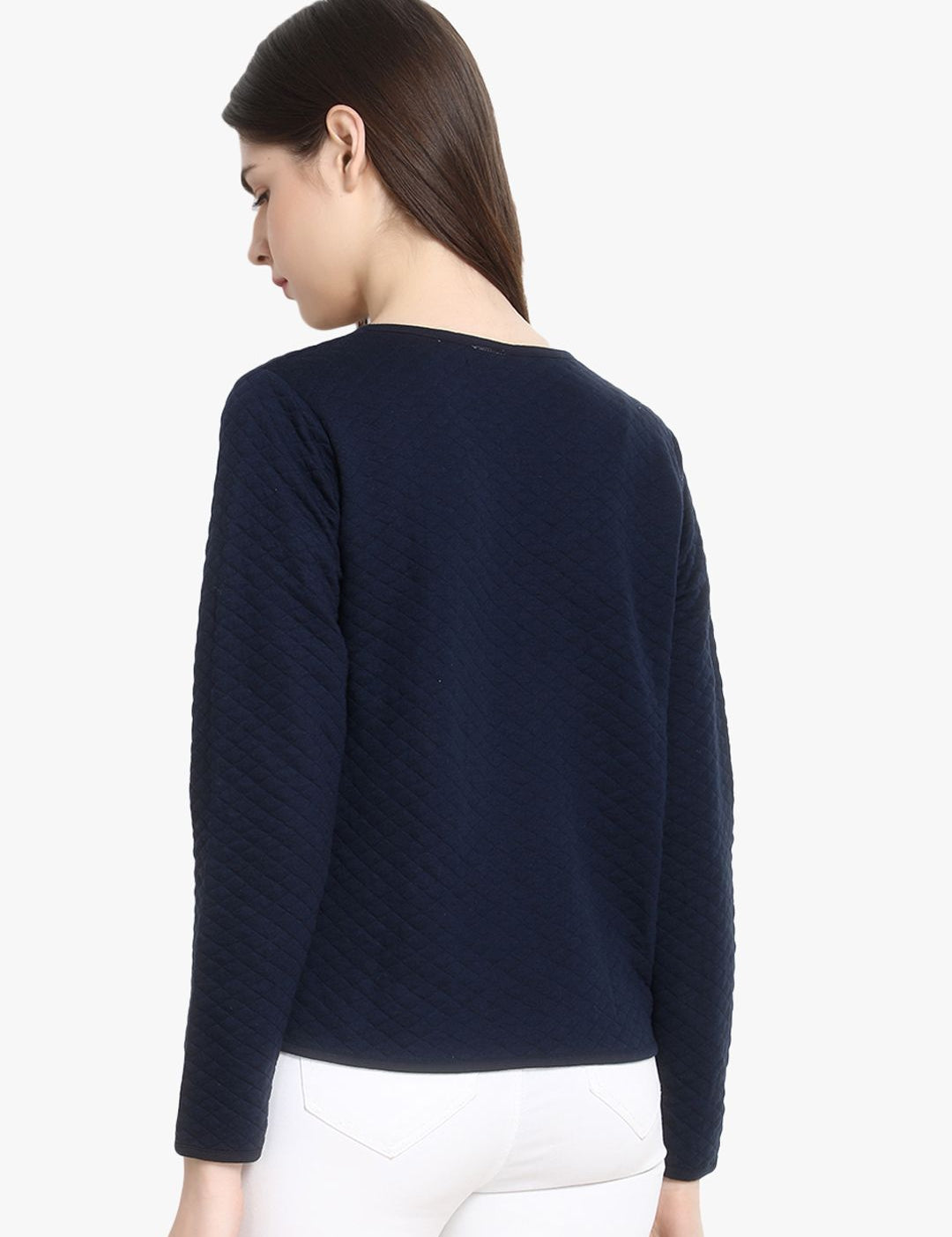 Kotty Women Navy Blue Self Design Lightweight Tailored Jacket