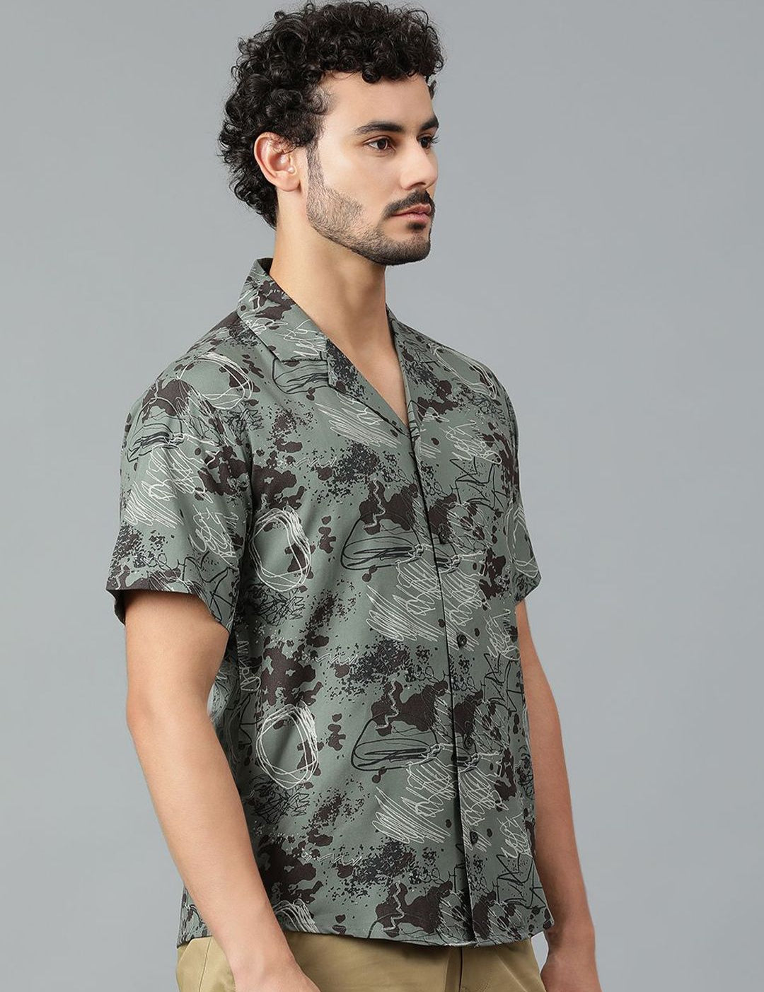 Kotty Men Cuban Collar Abstract Printed Casual Shirt