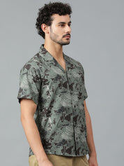 Kotty Men Cuban Collar Abstract Printed Casual Shirt