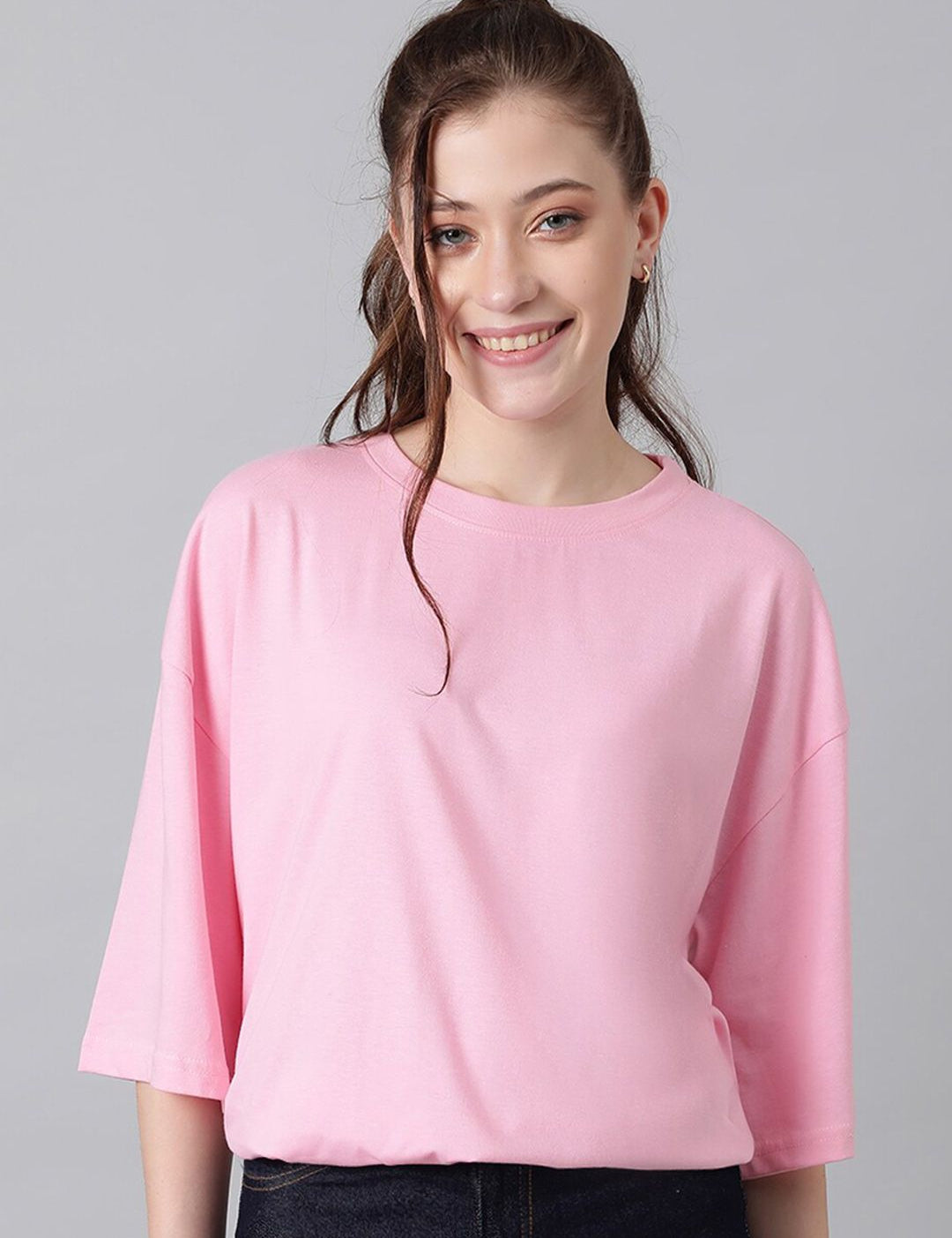 KOTTY Basics Basics Round Neck Drop-Shoulder Sleeves Oversized T-shirt