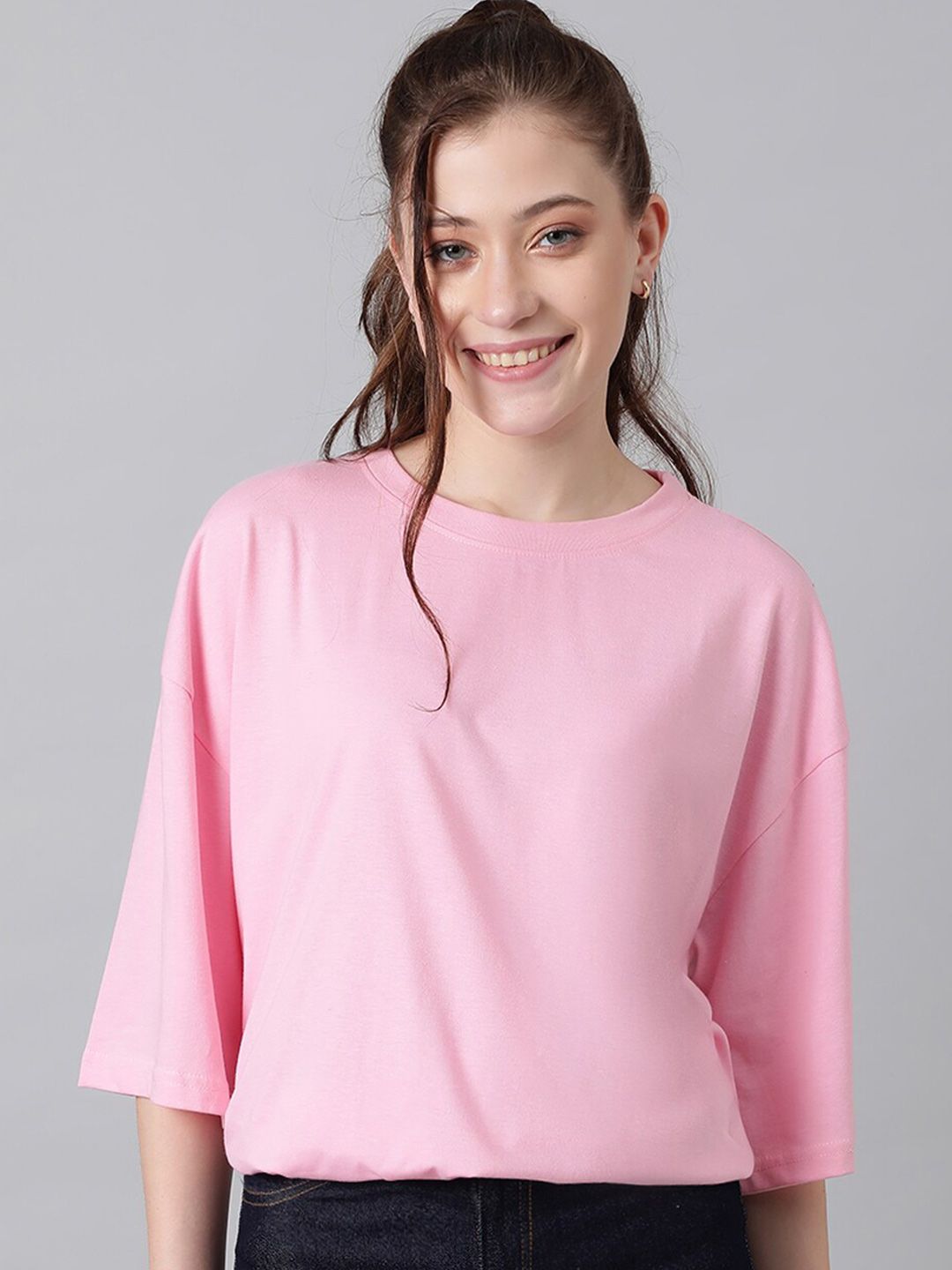 KOTTY Basics Basics Round Neck Drop-Shoulder Sleeves Oversized T-shirt