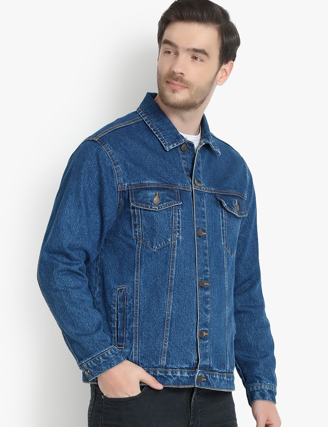 Kotty Men Blue Solid Denim Jacket