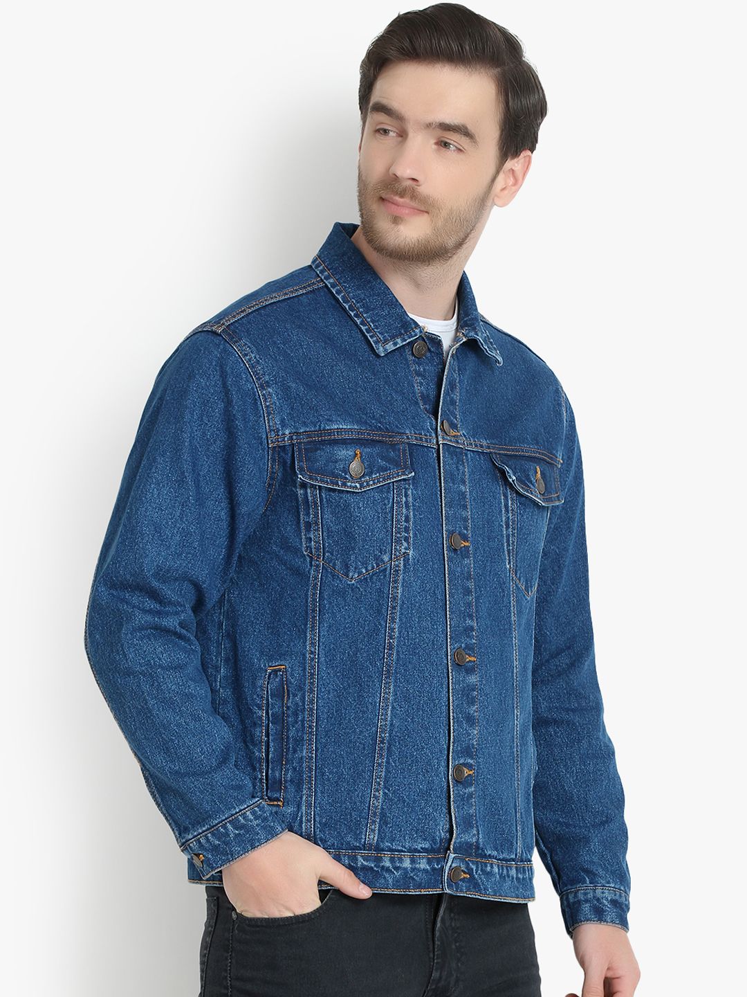 Kotty Men Blue Solid Denim Jacket