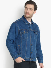 Kotty Men Blue Solid Denim Jacket