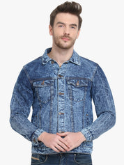 Kotty Men Blue Solid Denim Jacket