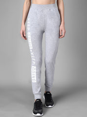 Kotty Women Grey Melange & White Printed Joggers
