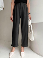 Kotty Women Relaxed Straight Leg Fit High-Rise Easy Wash Pleated Parallel Trousers