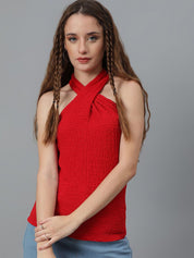 Kotty Self Design Halter Neck Regular Top