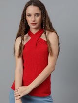 Kotty Self Design Halter Neck Regular Top