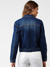 Kotty Women Blue Solid Denim Jacket