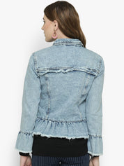 Kotty Women Blue Solid Denim Jacket