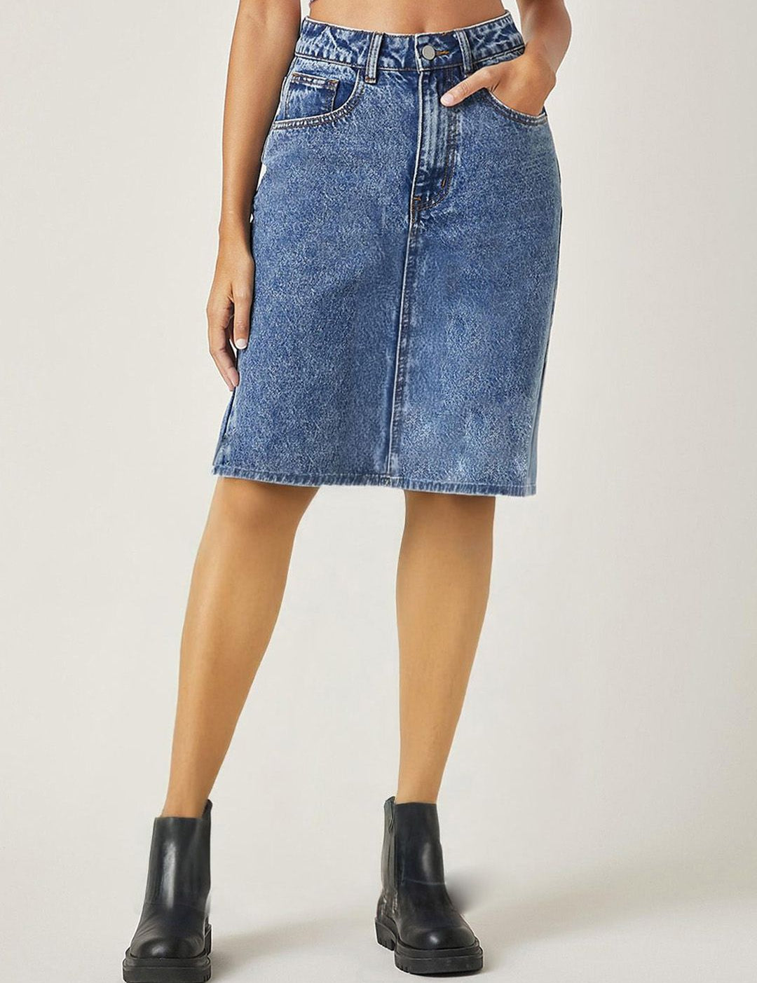 Kotty Knee Length Straight Denim Skirt