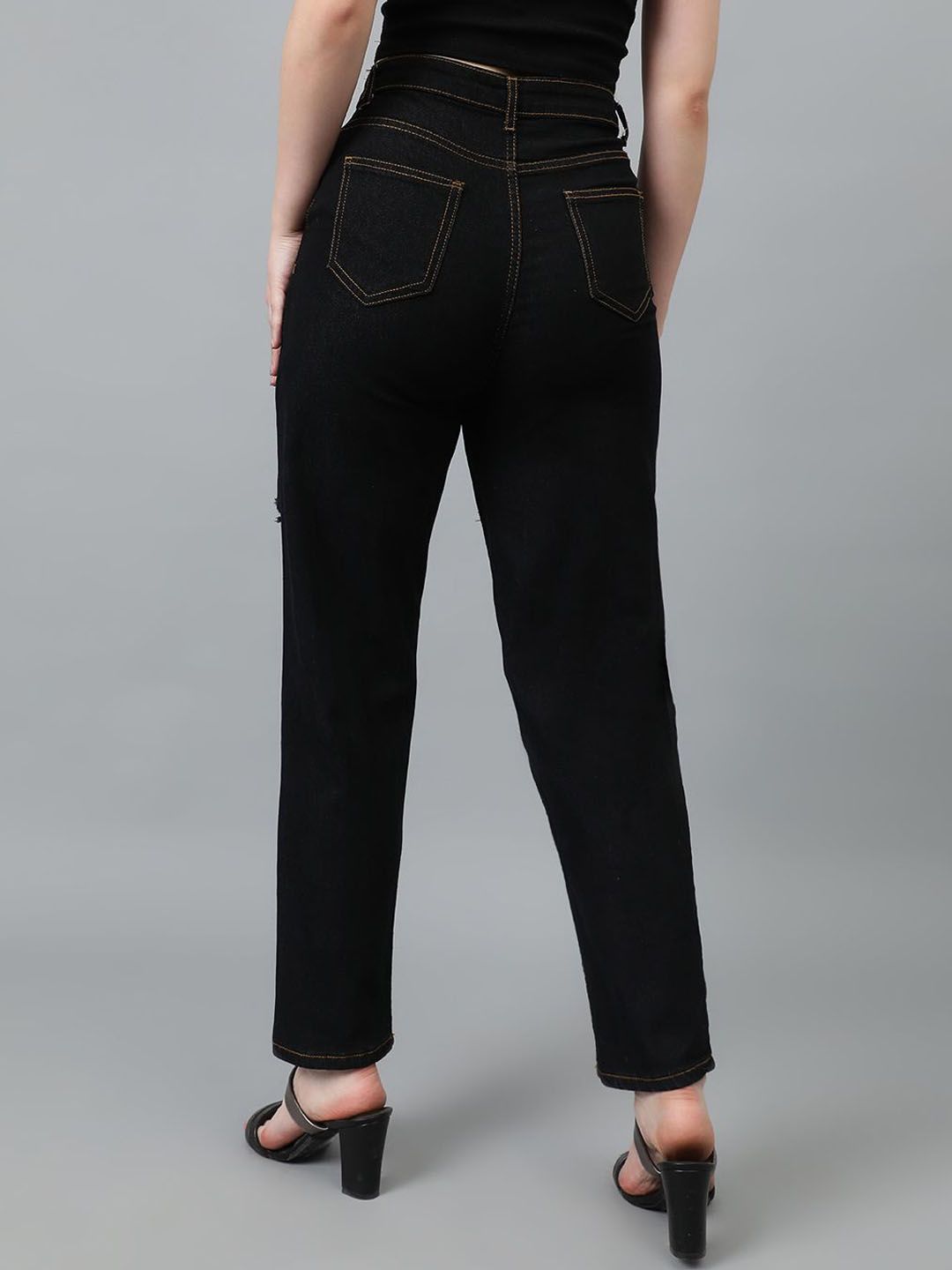 Kotty Women Straight Fit High-Rise Highly Distressed Cotton Stretchable Jeans