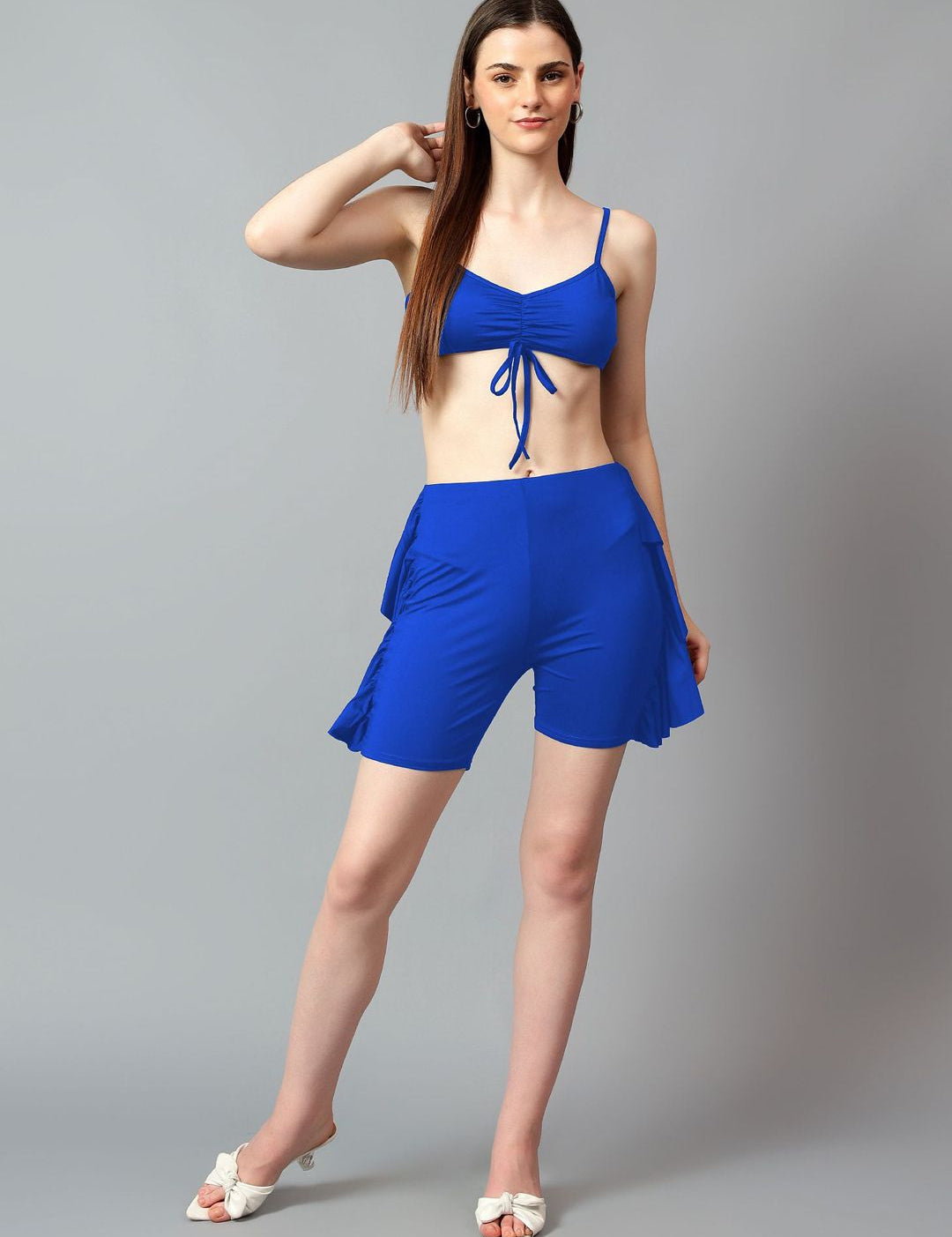 Kotty Women Shoulder Straps Blue Co-Ords Set