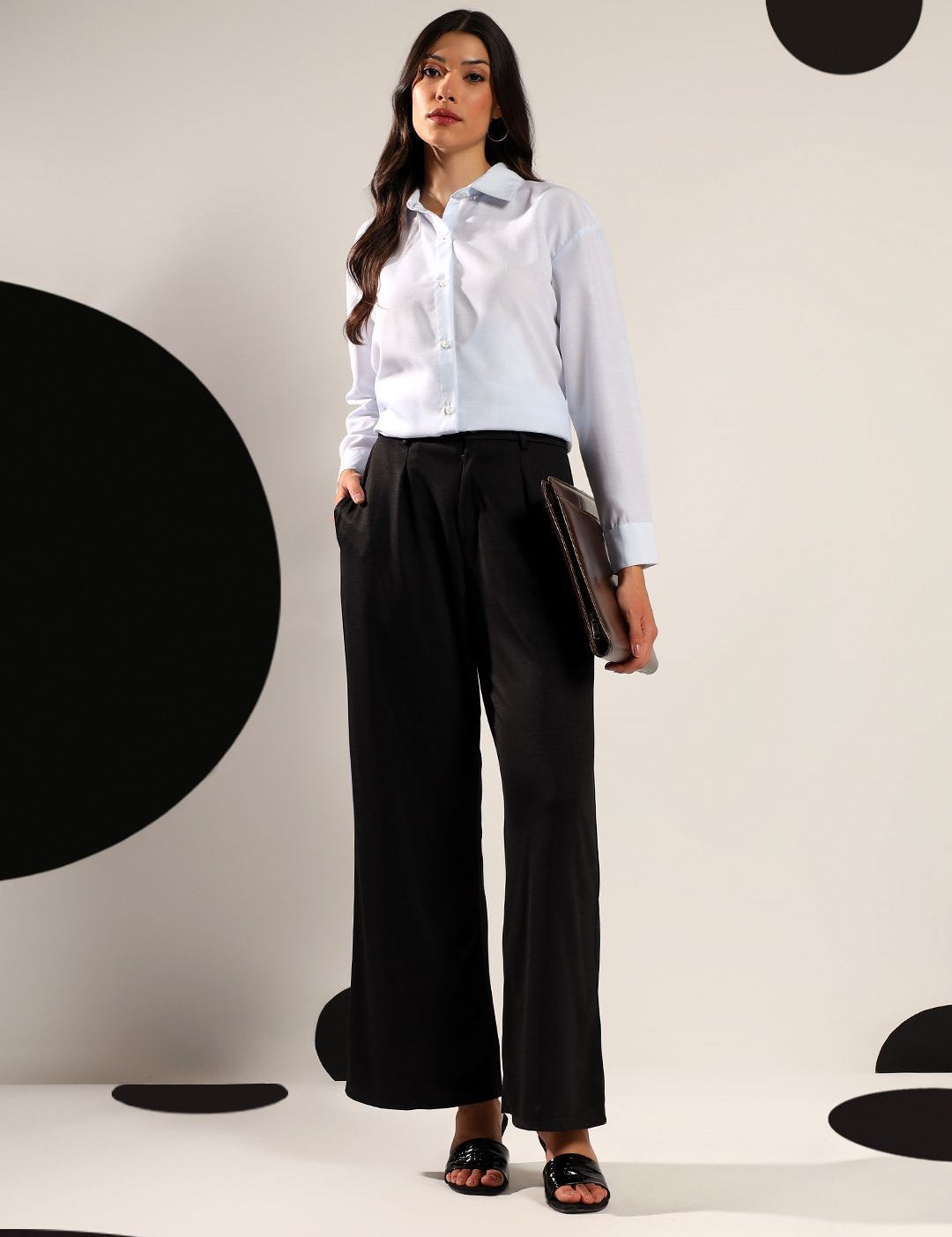 Kotty Women Relaxed Fit Solid Spread Collar Cotton Formal Shirt