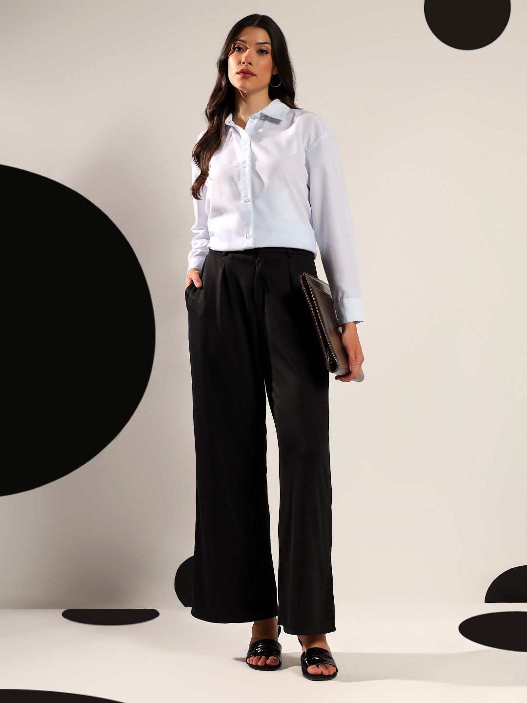 Kotty Women Relaxed Fit Solid Spread Collar Cotton Formal Shirt