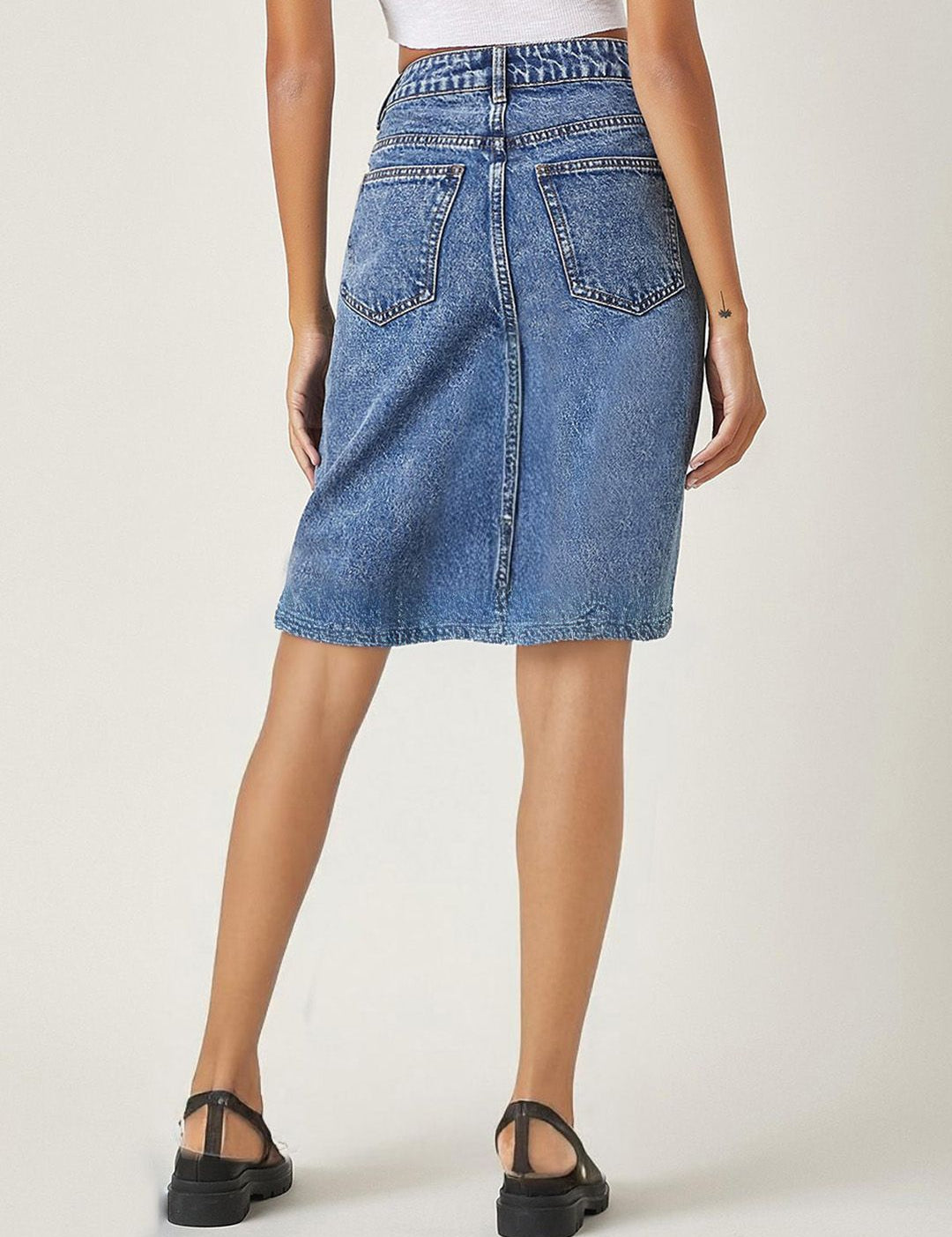 Kotty Knee Length Straight Denim Skirt