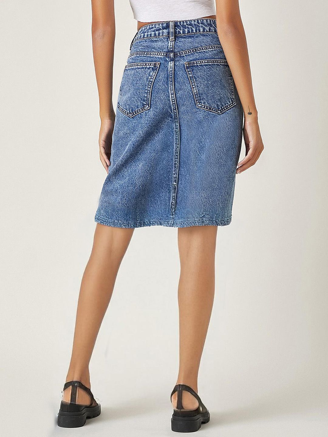 Kotty Knee Length Straight Denim Skirt