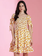 Kotty Floral Printed Puff Sleeve Fit & Flare Dress