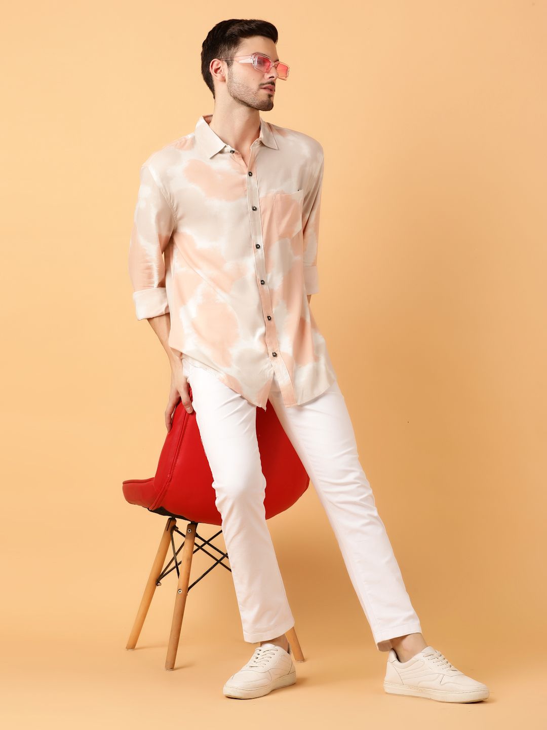 Kotty Men Relaxed Spread Collar Graphic Printed Cotton Casual Shirt