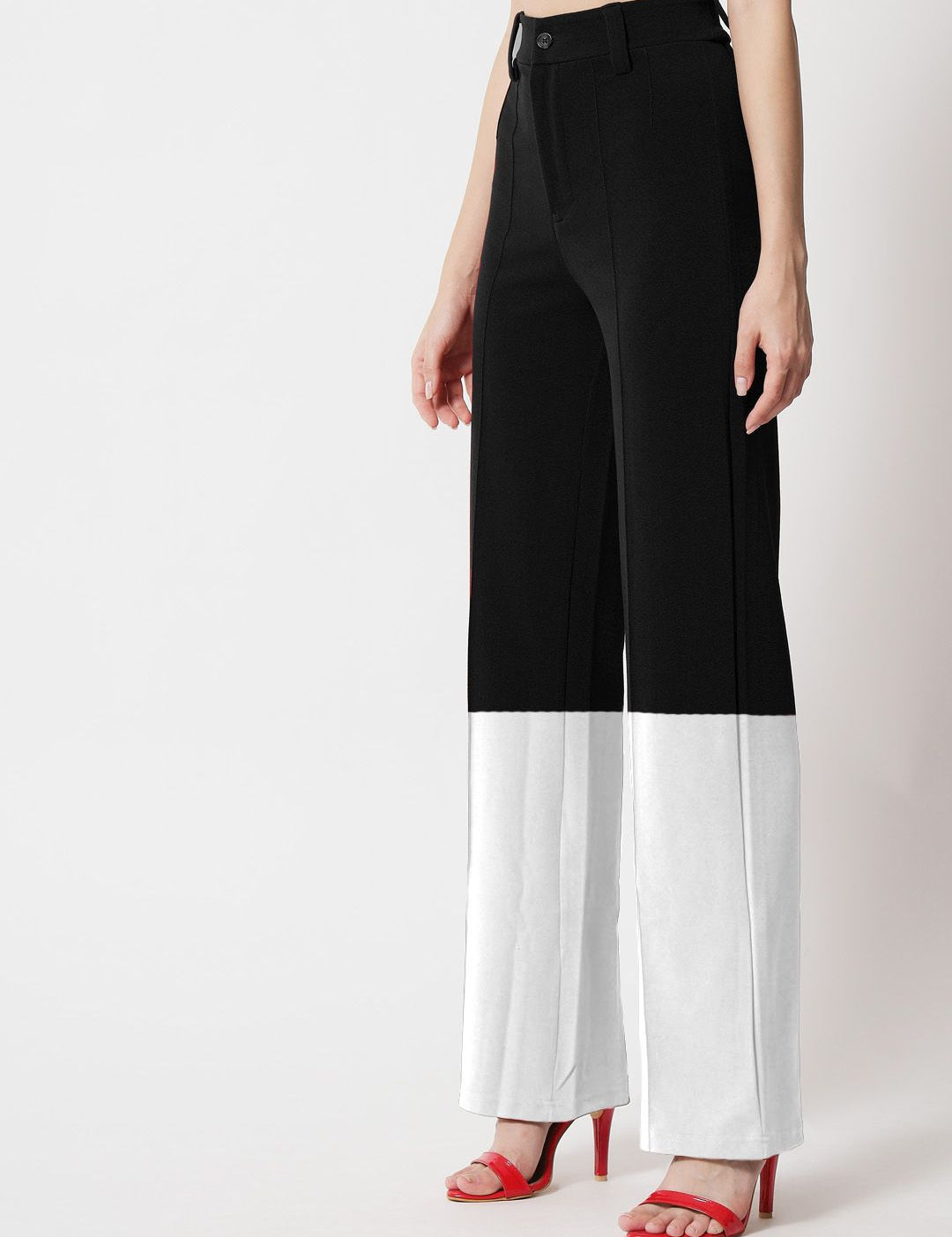 Kotty Women Colourblocked Relaxed Straight Leg Straight Fit High-Rise Easy Wash Trousers