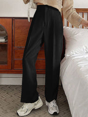 Kotty Women Relaxed Straight Leg Straight Fit High-Rise Pleated Trousers
