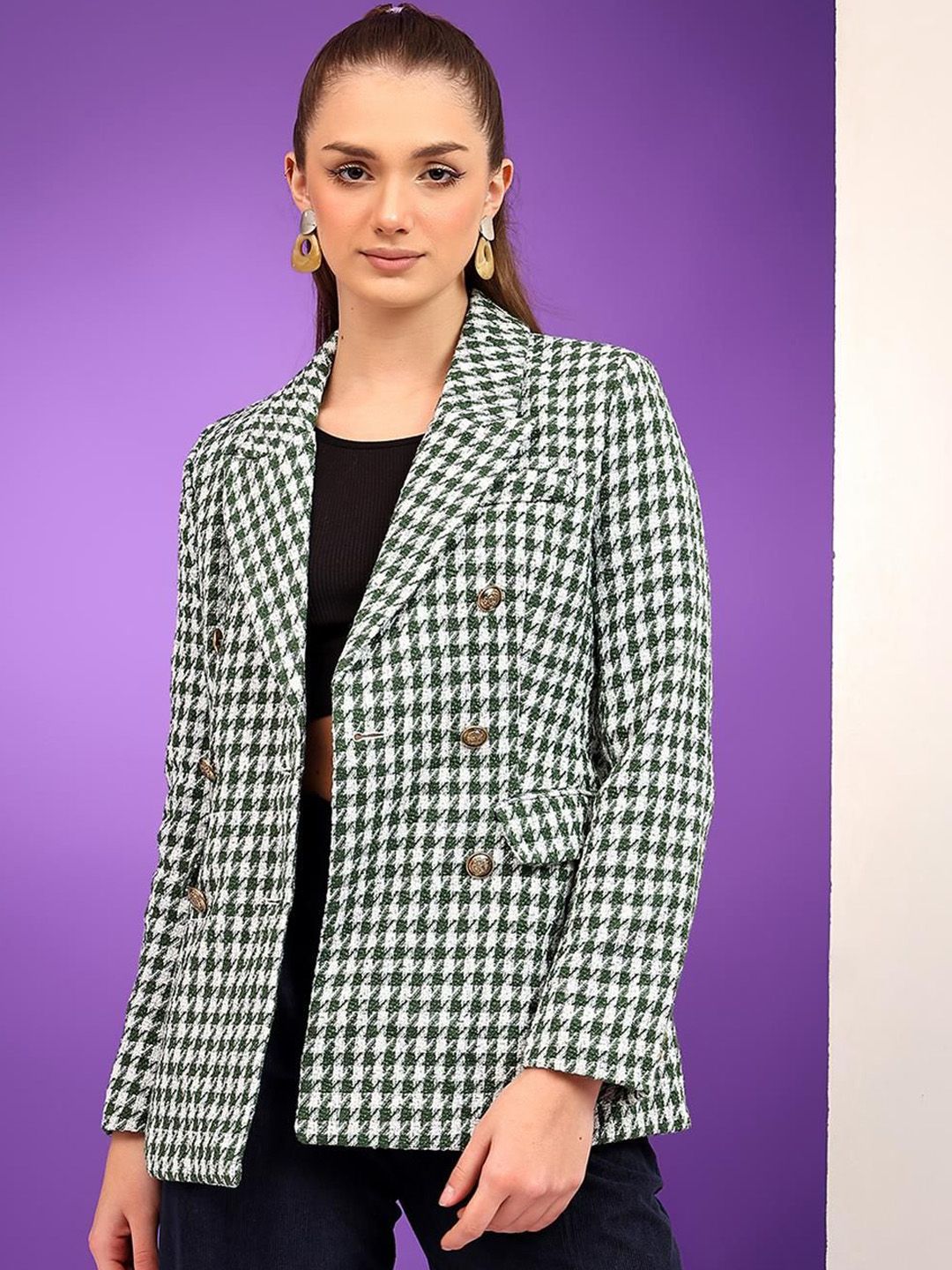 Kotty Notched Lapel Collar Checked Single Breasted Blazer
