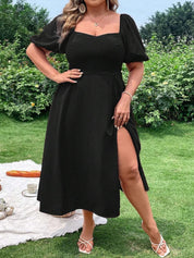 CURVE BY KOTTY Plus Size Puff Sleeve Fit & Flare Midi Dress With Slits