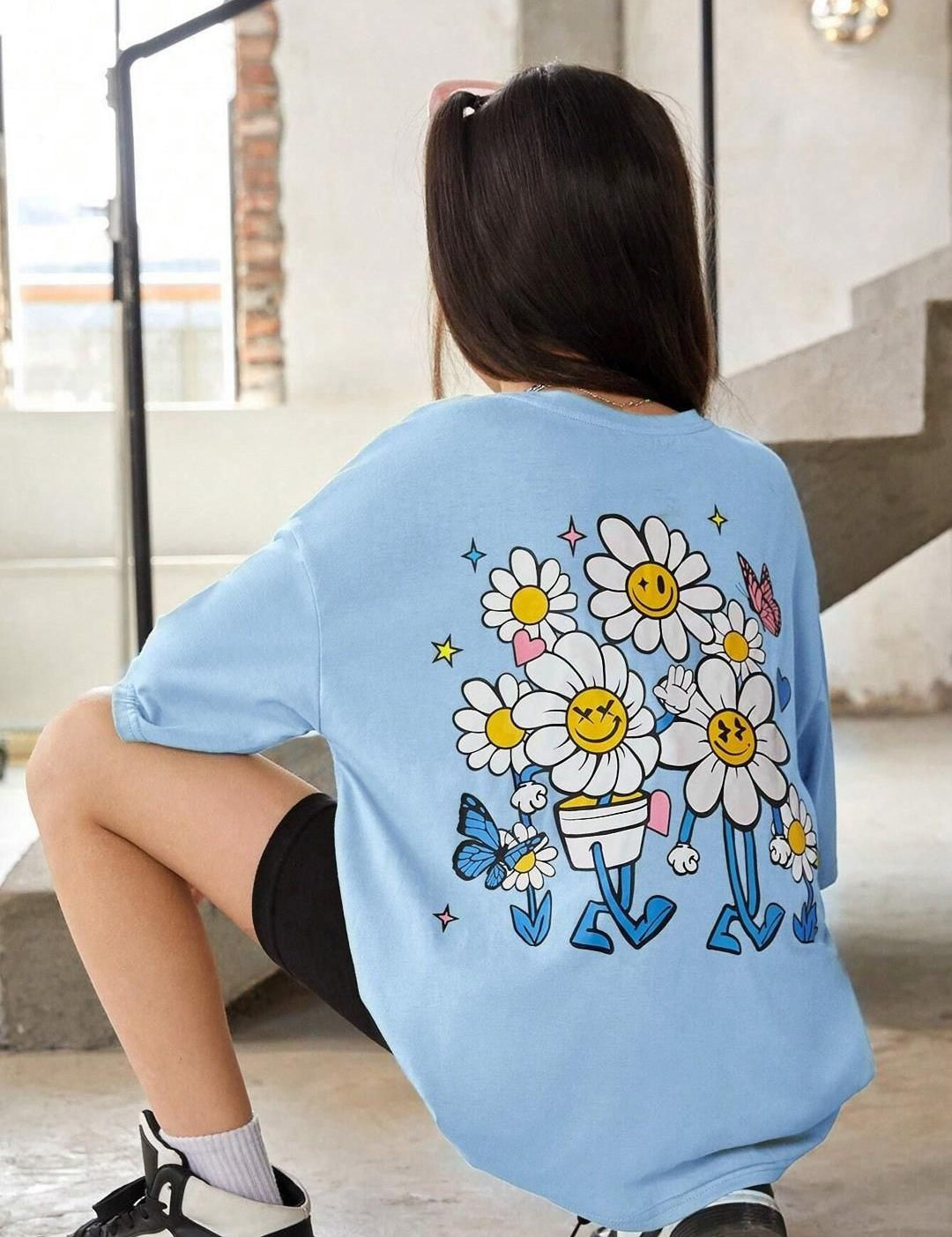 Kotty Girls Graphic Printed Round Neck Cotton Oversized T-shirt