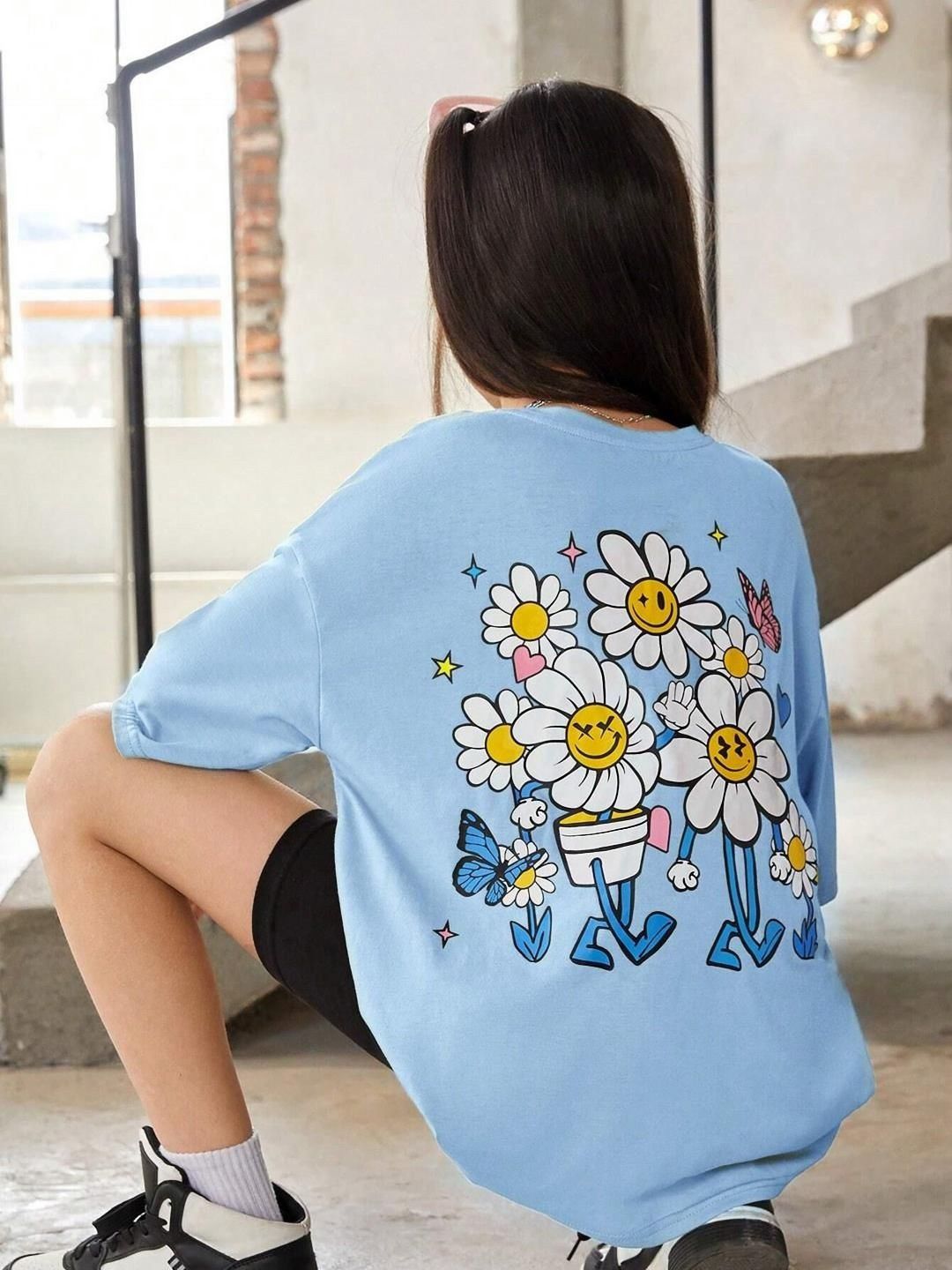 Kotty Girls Graphic Printed Round Neck Cotton Oversized T-shirt