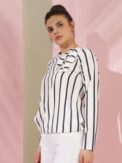 Kotty Women Vertical Striped Round Neck  Top