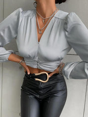 Kotty Tie-Up Neck Satin Wrap Crop Top