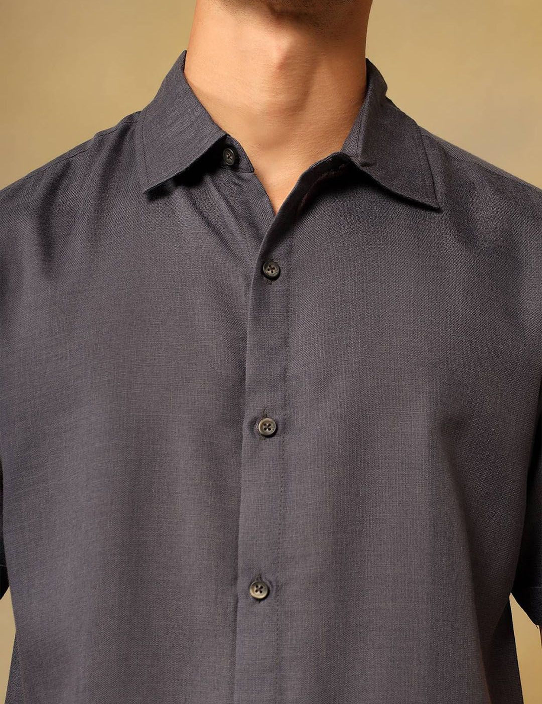 Kotty Men Comfort Fit Solid Spread Collar Linen Casual Shirt