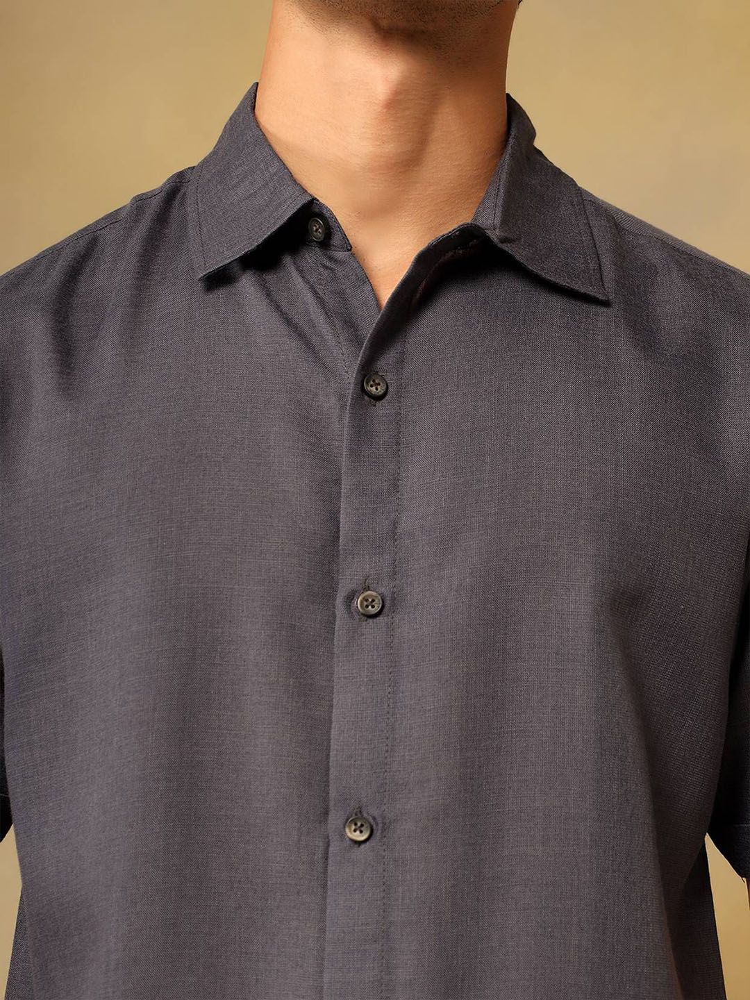 Kotty Men Comfort Fit Solid Spread Collar Linen Casual Shirt