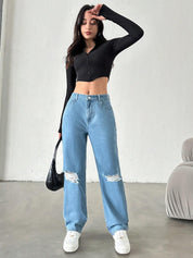 Kotty Women Straight Fit High-Rise Highly Distressed Stretchable Jeans