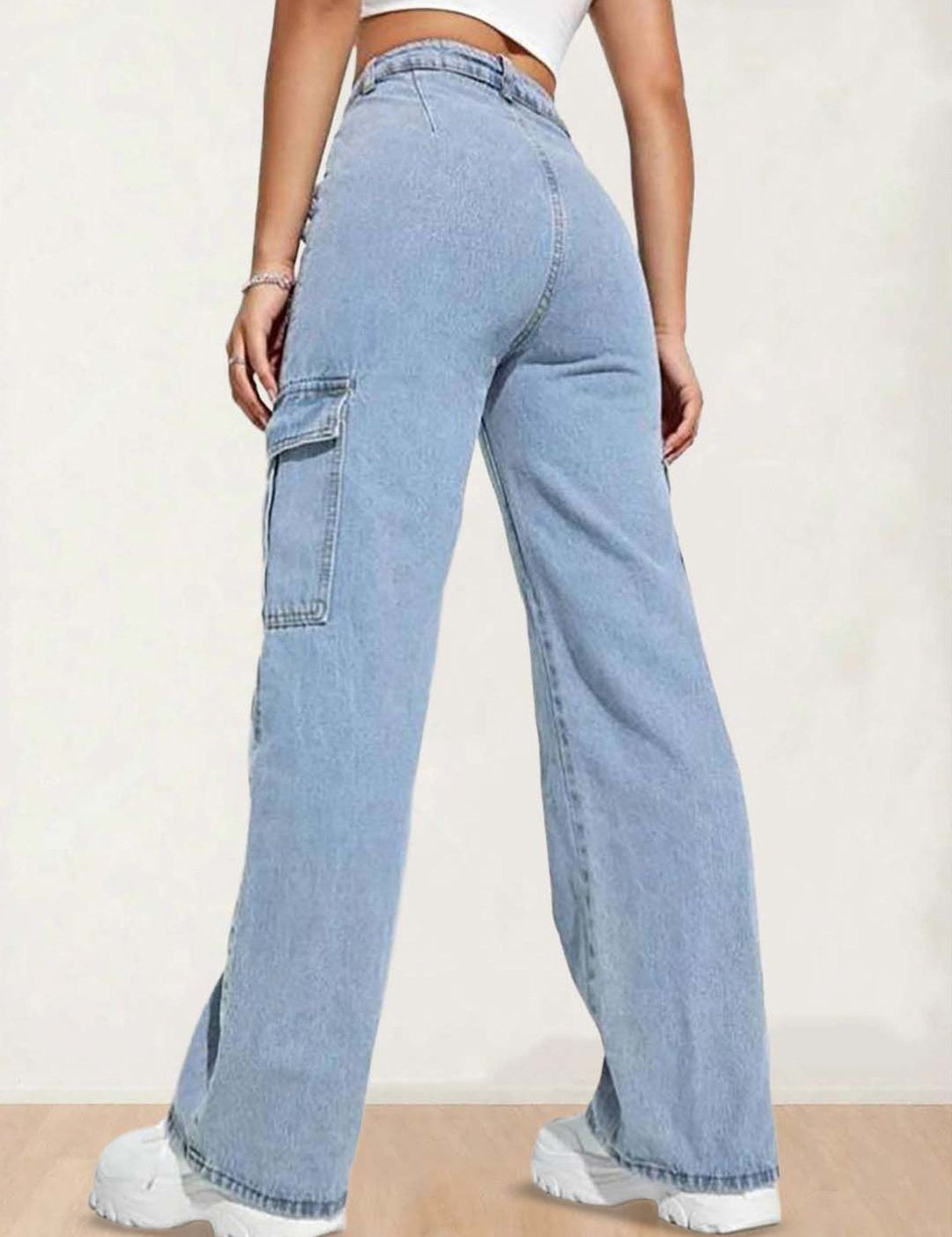 Kotty Women Regular Fit High-Rise Stretchable Cotton Cargo Jeans