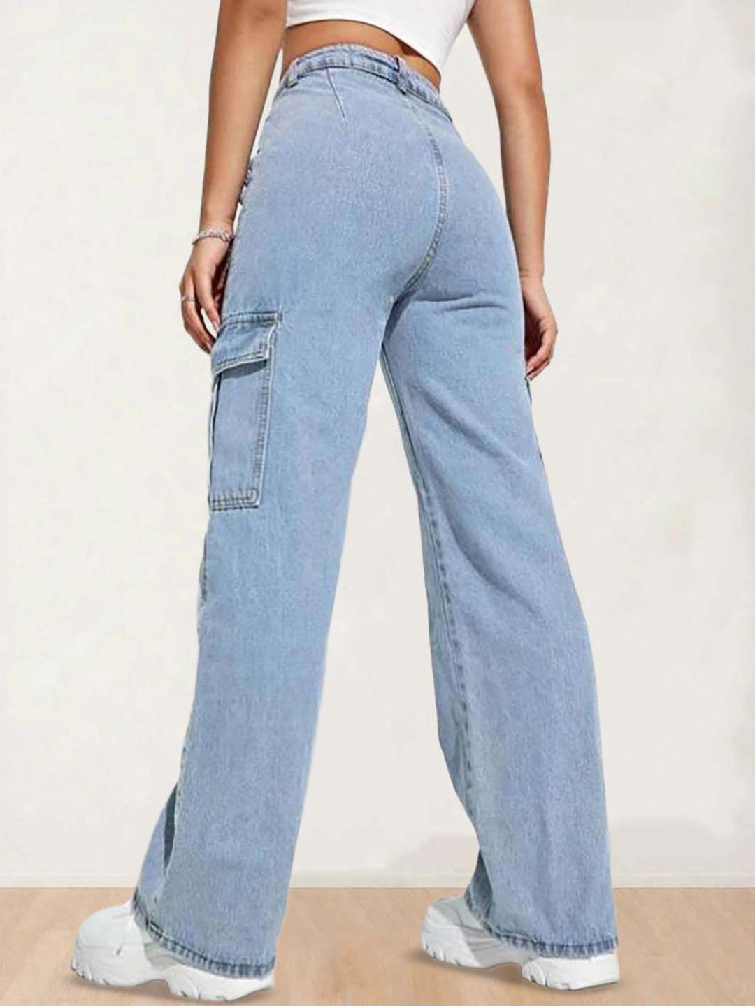 Kotty Women Regular Fit High-Rise Stretchable Cotton Cargo Jeans