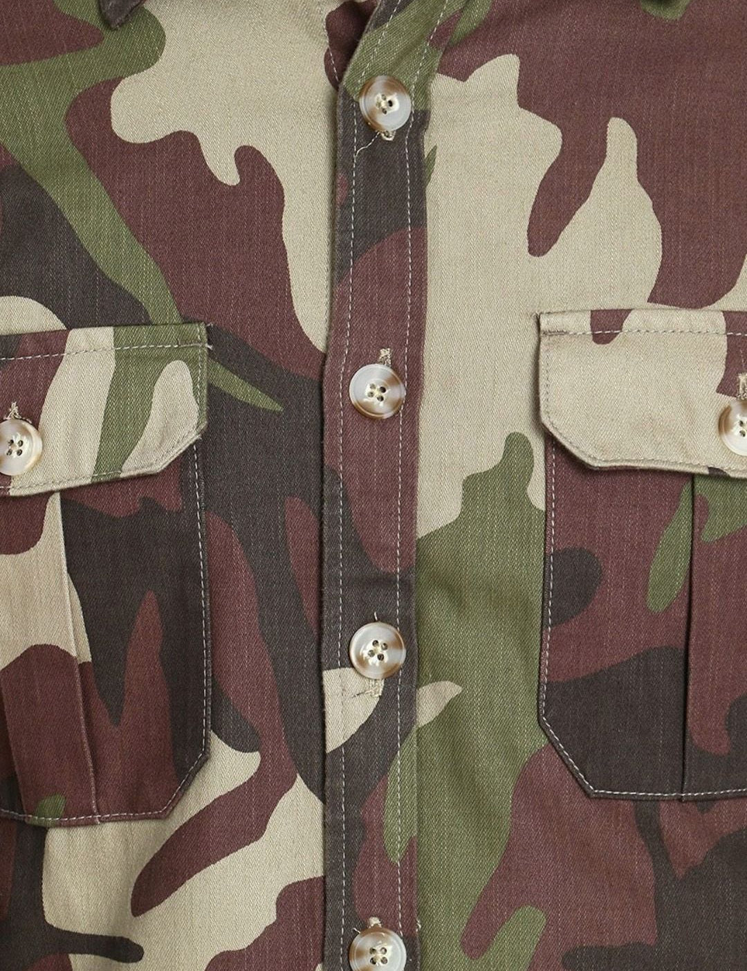 Kotty Men Spread Collar Camouflage Printed Denim Jacket