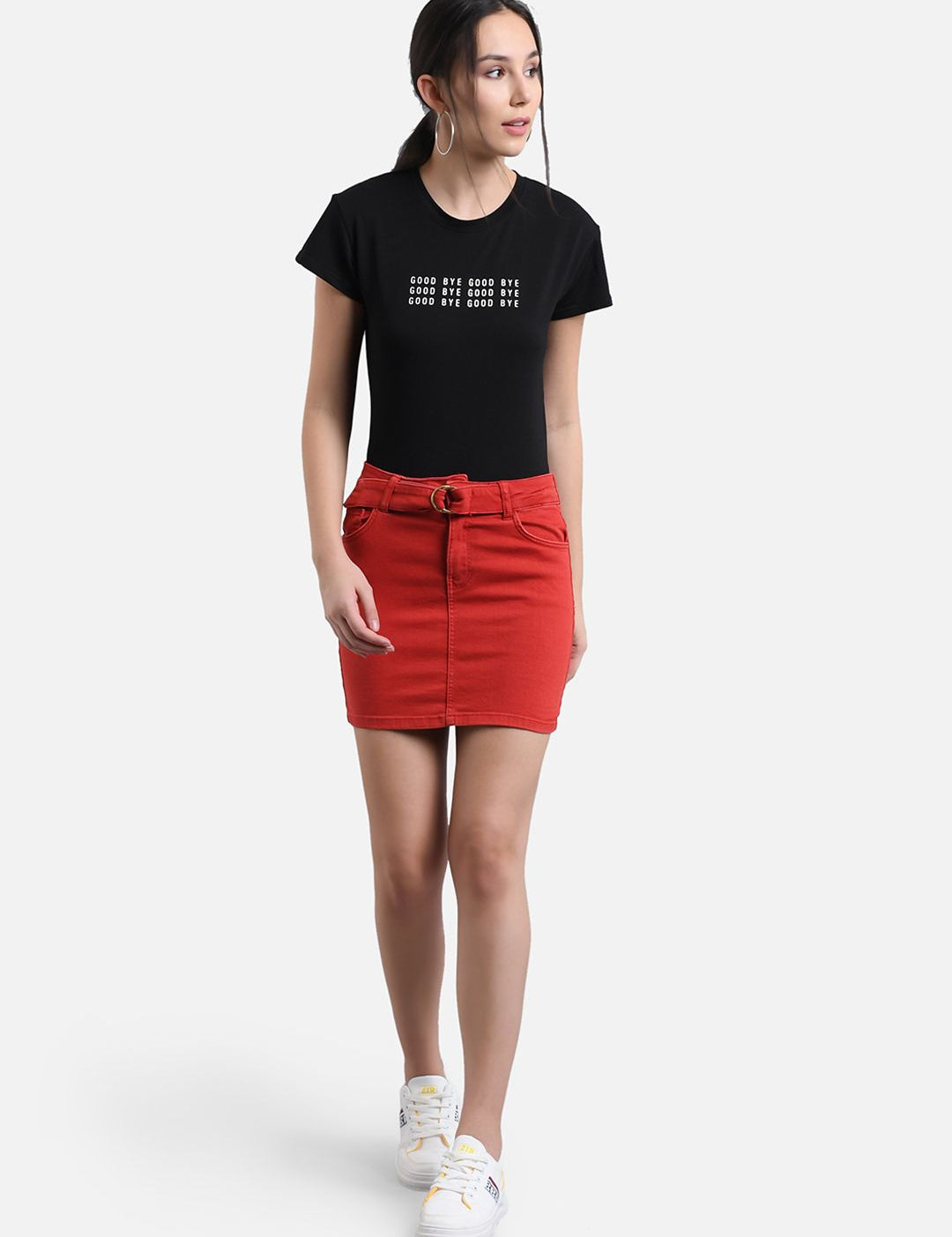 Kotty Women Red Solid Straight Denim Mini Skirt