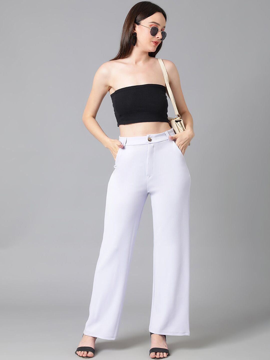 KOTTY BIZwear Women Purple Relaxed Straight Leg Straight Fit High-Rise Easy Wash Parallel Trousers