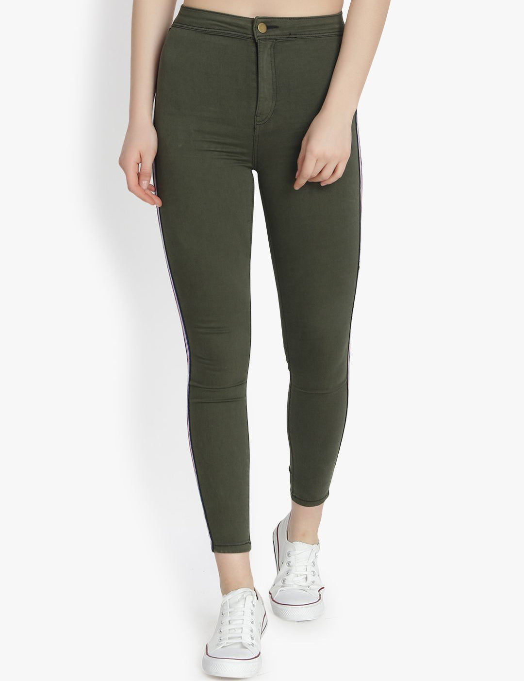 Kotty Women Olive Green Skinny Fit High-Rise Clean Look Stretchable Jeans