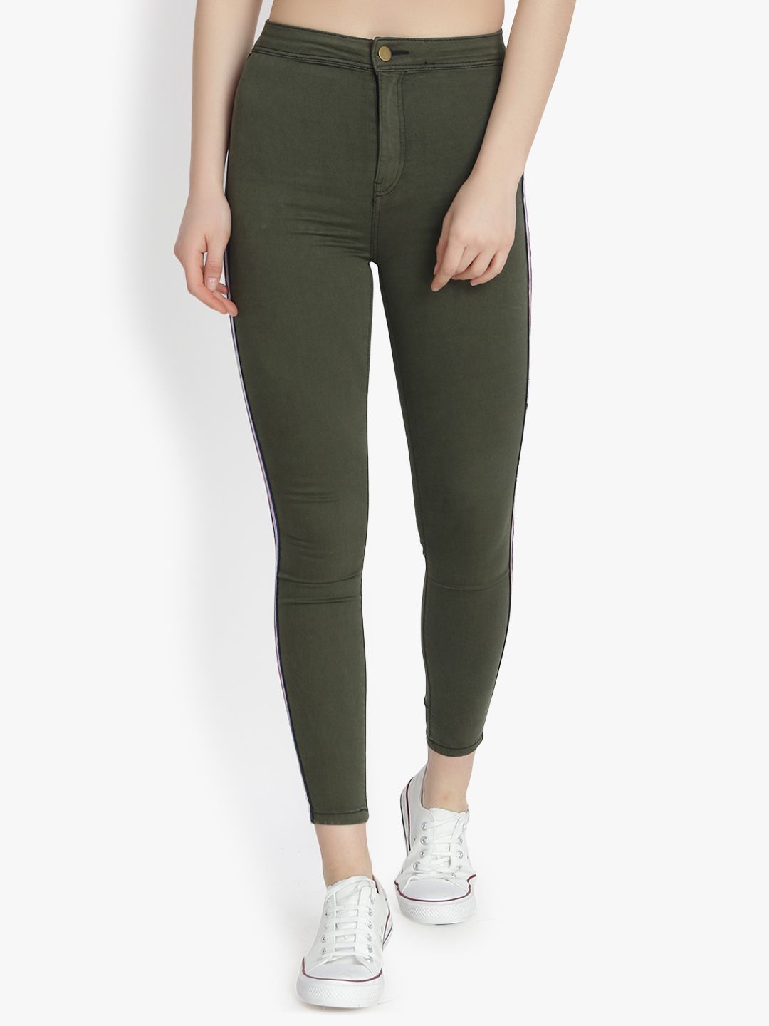 Kotty Women Olive Green Skinny Fit High-Rise Clean Look Stretchable Jeans