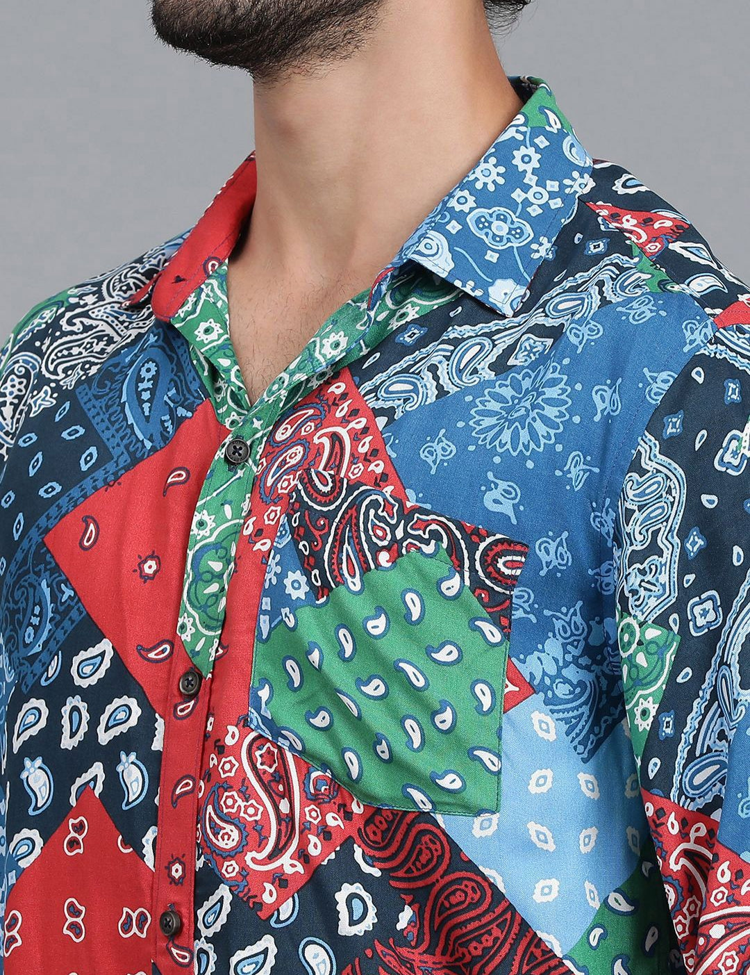 Kotty Blue & Green New Floral Printed Relaxed Fit Casual Shirt