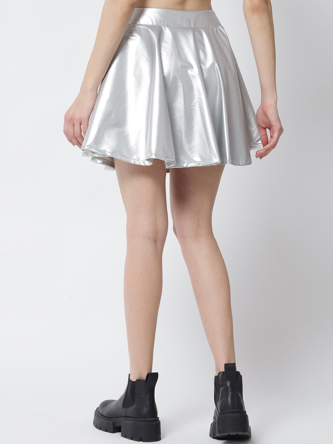 Kotty Women Silver Solid Flared Mini Skirt