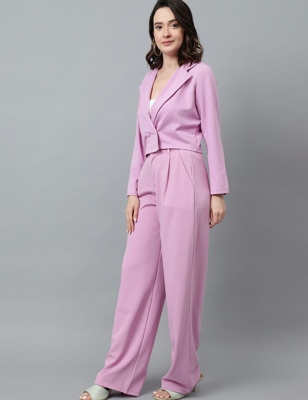 KOTTY BIZwear Purple Notched Lapel Collar Blazer & Mid Rise Trouser