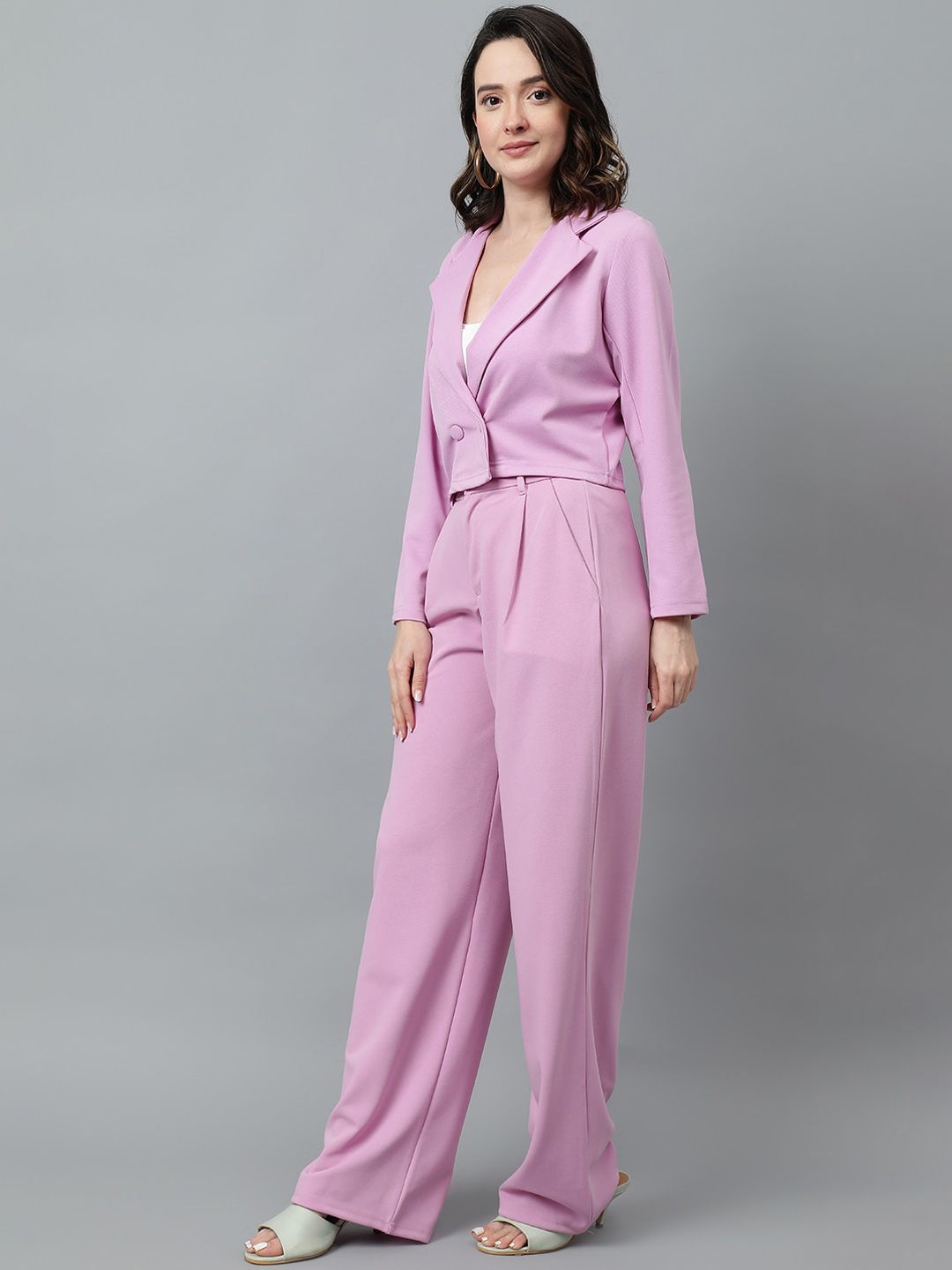 KOTTY BIZwear Purple Notched Lapel Collar Blazer & Mid Rise Trouser