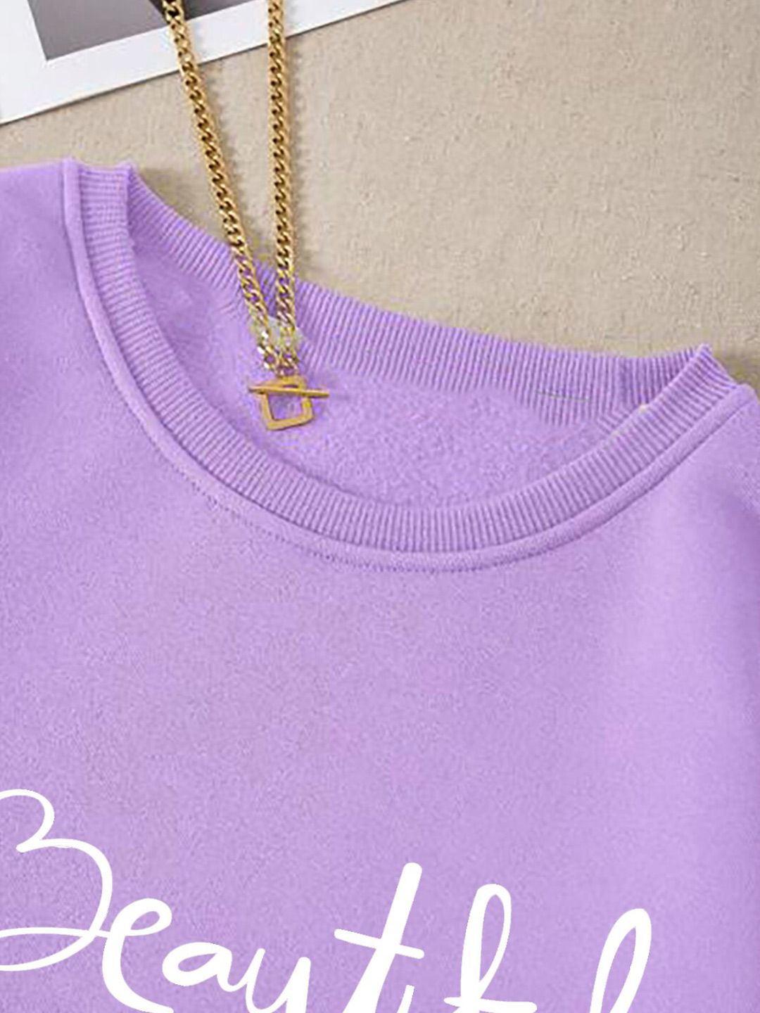 Kotty Purple Typography Printed Fleece Pullover